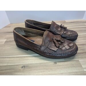 Giorgio Brutini Brown Leather Tassel Loafers Men's Size 10D Woven Moc Toe